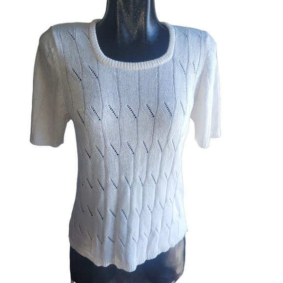 Tradition White Knit Short Sleeve Sweater Sz.12 - Picture 1 of 6
